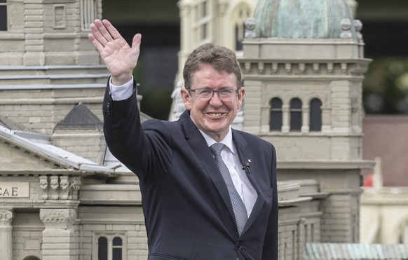 1. August-Feier der SVP-Tessin mit Bundesrat Albert Roesti. Am Dienstag, 1. August 2023, in Melide (KEYSTONE/Ti-Press/Pablo Gianinazzi)