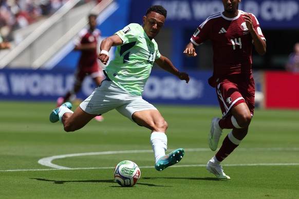 epa13035123 Dan Ndoye of Switzerland in action during the FIFA World Cup 2026 group stage match Qatar against Switzerland, in San Francisco, USA, 13 June 2026. EPA/BENJAMIN FANJOY