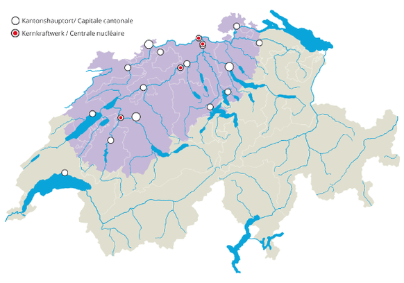 Die Haushalte im violetten Bereich sollten bereits mit Jodtabletten versorgt sein.