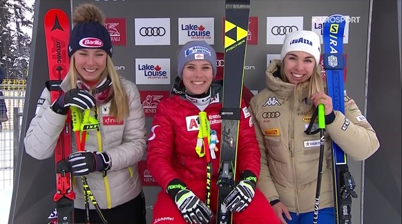 Das Podest: Shiffrin (l.), Schmidhofer (m.) und Marsaglia.