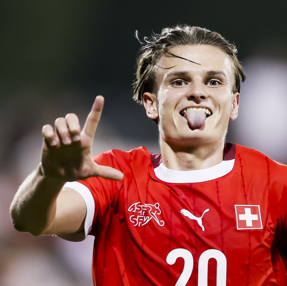 Switzerland&#039;s Jill Stiel, celebrates after scoring the 3:0 goal during the FIFA Under-17 World Cup, round of 32 soccer match between Switzerland and Egypt, at the Aspire Zone - Pitch 5, in Doha,  ...