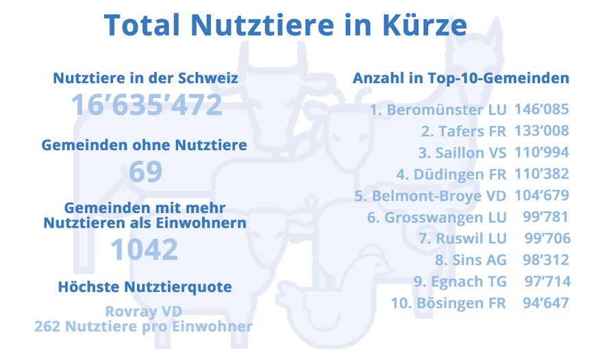 Nutztiere in der Schweiz Stand 2024 Verteilung pro Gemeinde Übersicht