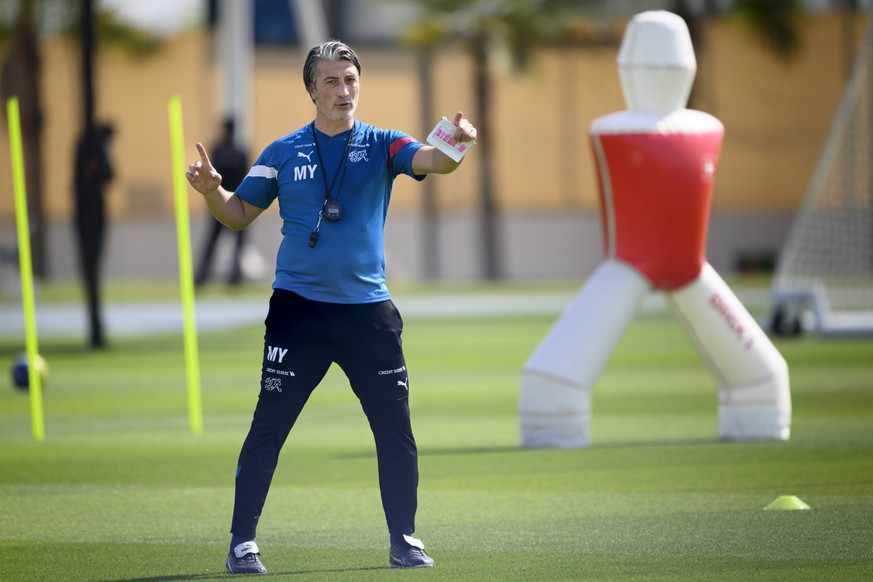 Switzerland&#039;s head coach Murat Yakin attends a open training session of Swiss national soccer team in preparation for the FIFA World Cup Qatar 2022 at the University of Doha for Science and Techn ...