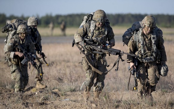 U.S. paratroopers from the 82nd Airborne Division from Fort Bragg in North Carolina take part in a military exercise &#039;Saber Strike 2018&#039; at the at the Gaiziunai Training Area some 130 kms (8 ...