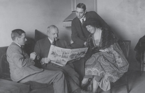 The British Empire Exhibition Tour. From left to right – Archie Christie, Major Belcher, Mr Bates (secretary) and Agatha.
