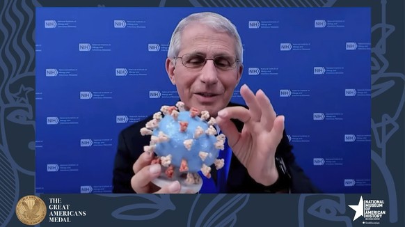 FILE - This image from video provided by Smithsonian&#039;s National Museum of American History shows Dr. Anthony Fauci, director of the National Institute of Allergy and Infectious Diseases and chief ...