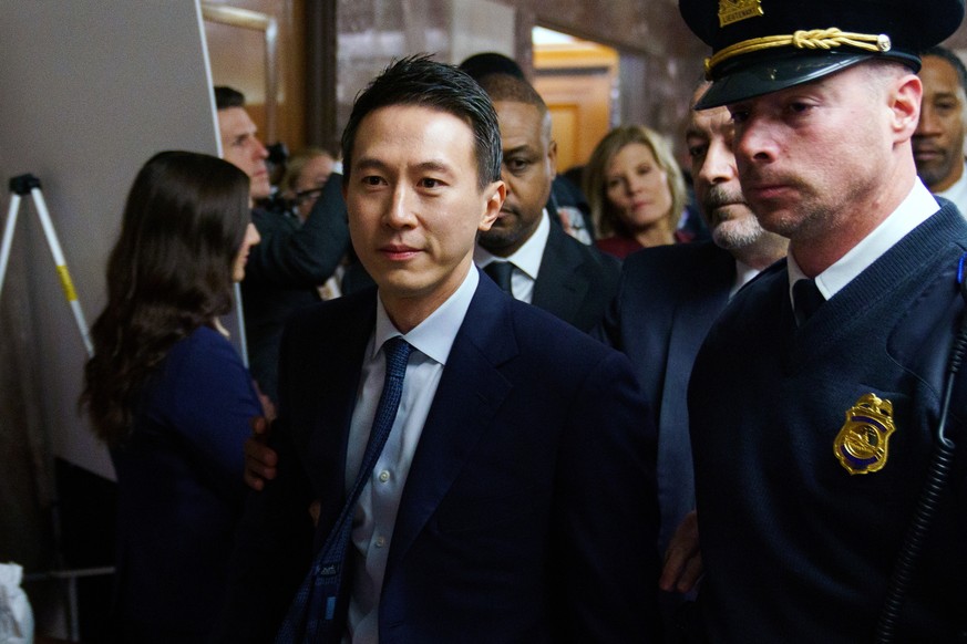 epa11116273 TikTok CEO Shou Chew (C) arrives before a Senate Judiciary Committee hearing on protecting children from sexual exploitation online in the Dirksen Senate Office Building in Washington, DC, ...