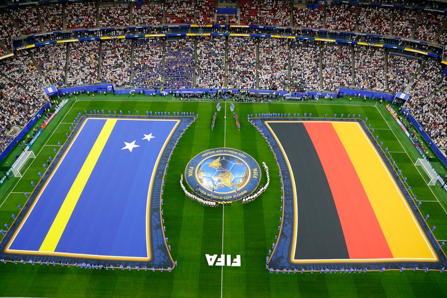 Players file in before the start of the World Cup Group E soccer match between Germany and Curacao in Houston, Sunday, June 14, 2026. (AP Photo/Michael Wyke)
Curacao Germany WCup Soccer