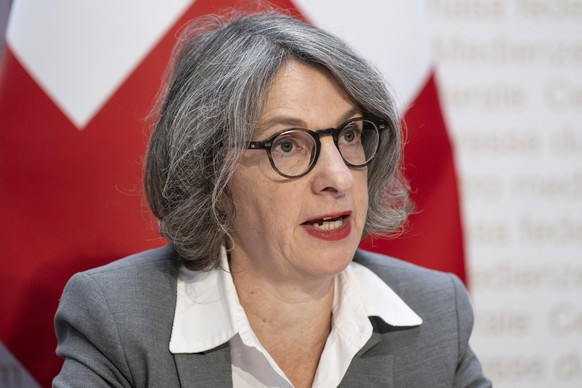 Anne Levy, Direktorin Bundesamt fuer Gesundheit, BAG, praesentiert die Krankenkassenpraemien fuer das Jahr 2026, am Dienstag, 23. September 2025, in Bern. (KEYSTONE/Peter Schneider).