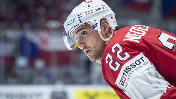 Switzerland`s Nino Niederreiter during the game between Czech Republic and Switzerland, at the IIHF 2019 World Ice Hockey Championships, at the Ondrej Nepela Arena in Bratislava, Slovakia, on Thusday, ...