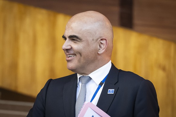 epa11434594 Swiss candidate for Secretary General of the Council of Europe Alain Berset speaks in the hall of the Palace of Europe, during the third part of the 2024 Ordinary Session of the Parliament ...