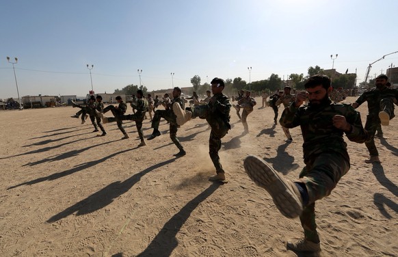 Irakische Streitkräfte demonstrieren ihre Fertigkeiten.