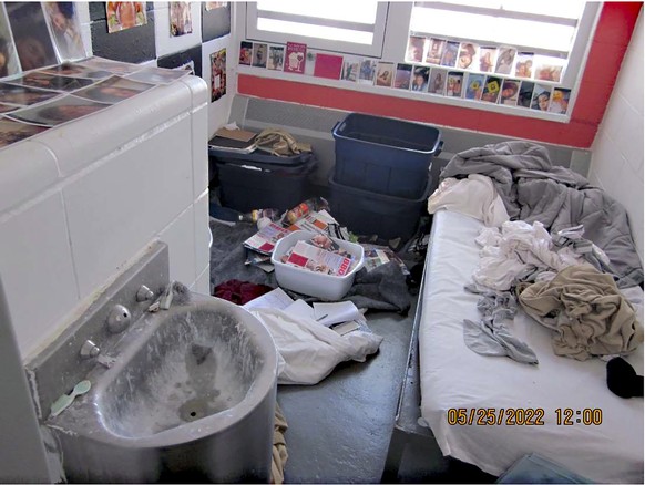 This May 25, 2022 photo, in the Robert N. Davoren Complex at the Rikers Island jail facility, in the Queens borough of New York, appears in the appendix of the Report on Environmental Conditions by th ...