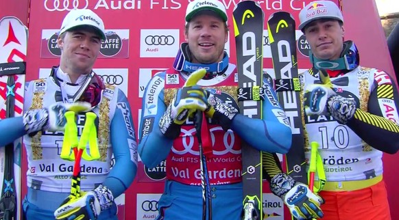 Das Sieger-Trio: Kilde, Jansrud und Guay.