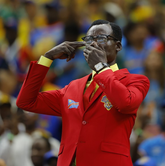 epa13059922 Congolese fan Michel Kuka Mboladinga, known as Lumumba Vea, poses during a FIFA World Cup 2026 Group K soccer match between Colombia and DR Congo in Guadalajara, Mexico, 23 June 2026. EPA/ ...