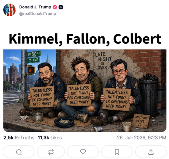 Trump Truthsocial Post: Kimmel, Fallon, Colbert