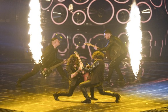 Intelligent Music Project from Bulgaria singing Intention perform during the first semi final at the Eurovision Song Contest in Turin, Italy, Tuesday, May 10, 2022. (AP Photo/Luca Bruno)
Intelligent M ...