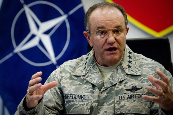 epa04485241 US four star General Philip Breedlove, the Supreme Allied Commander Europe of NATO Allied Command Operations, talks during a press conference at Nato compound in Lago Patria, Naples distri ...
