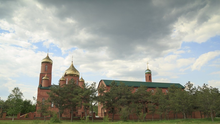 big orthodox church with beautiful nature in Askania Nova, Ukraine