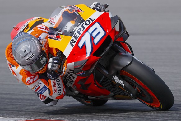 epa08201768 Spanish MotoGP rider Alex Marquez of Repsol Honda Team in action during the MotoGP pre-season test session at the Sepang International Circuit, in Sepang, Malaysia, 08 February 2020. EPA/F ...