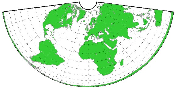 Darstellung der Erdoberfläche in der Albers-Kegelprojektion.