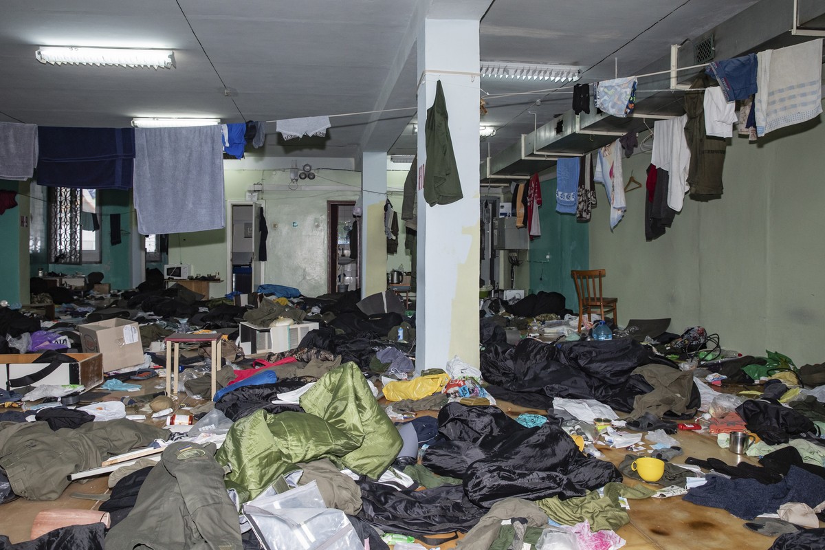 epa09879322 General view of a room in one of an administrative building of the Chernobyl nuclear power plant, where Ukrainian National Guard servicemen were held as hostages since start of Russian inv ...