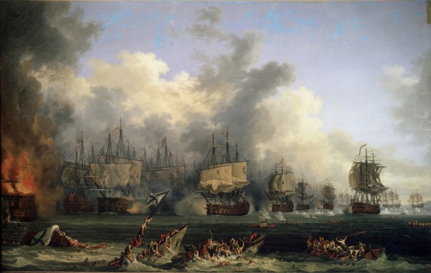 In Livorno beauftragte Orlow den Maler Philipp Hackert damit, ein Bild von der Seeschlacht zu malen, allerdings hatte er vorher noch nie eine Schiffsexplosion gesehen. Orlow liess für ihn ein altes Sc ...