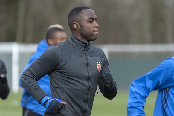 Basel's Eder Balanta during a training session the day before the UEFA Champions League round of sixteen first leg soccer match between Switzerland's FC Basel 1893 and England's Manchester City FC on  ...