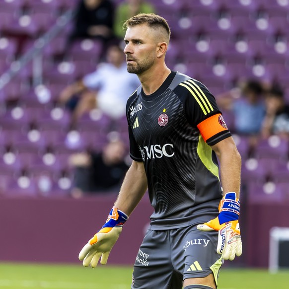 The goalkeeper Jeremy Frick (SFC) in action, during the Super League soccer match of Swiss Championship between Servette FC, SFC, and FC St.Gallen 1879, SG, at the Stade De Geneve in Geneva, Switzerla ...