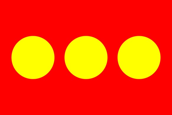 Flagge der Freistadt. Die drei gelben Punkte stehen für die drei «i»-Punkte in «Christiania». 