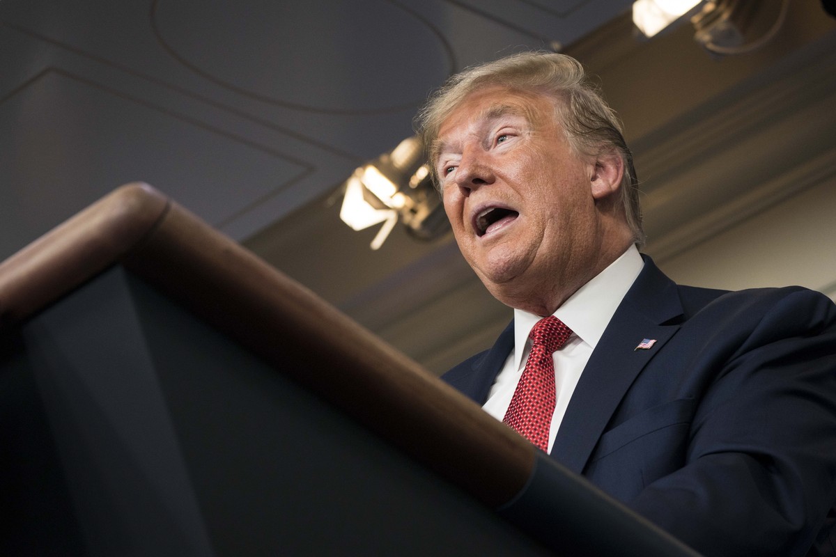 epa08322890 US President Donald J. Trump delivers remarks on the COVID-19 (Coronavirus) pandemic, during a Coronavirus Task Force briefing in the Brady Press Briefing Room at the White House in Washin ...