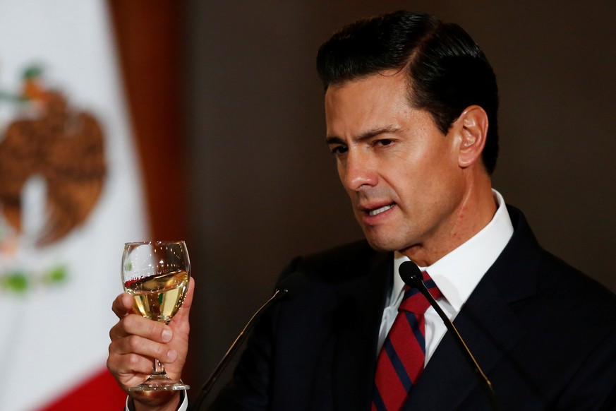 Mexico&#039;s President Enrique Pena Nieto makes a toast during a meeting with members of the diplomatic corps in Mexico City, Mexico January 11, 2017. REUTERS/Carlos Jasso