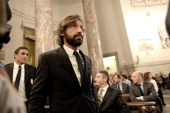 Juventus&#039; Andrea Pirlo arrives in the Church of the Great Mother of God in Turin, Italy, Friday, May 29, 2015, to take part in a commemoration mass marking the 30th anniversary of the Heysel stad ...