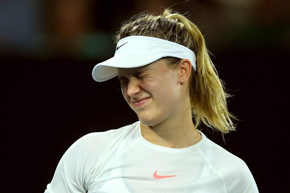 epa05732632 Eugenie Bouchard of Canada reacts against Coco Vandeweghe of the USA during round three of the Women&#039;s Singles at the Australian Open Grand Slam tennis tournament in Melbourne, Victor ...