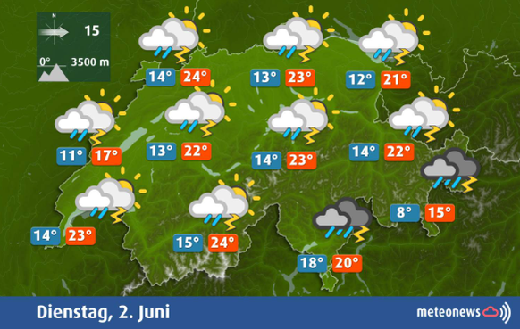 Die Prognose für morgen Dienstag, 2. Juni.