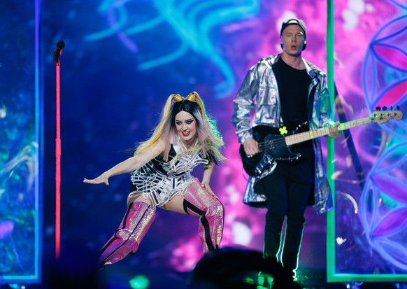 epa05951482 Triana Park from Latvia performs with the song &#039;Line&#039; during rehearsals for the First Semi Final of the 62nd annual Eurovision Song Contest (ESC) at the International Exhibition  ...