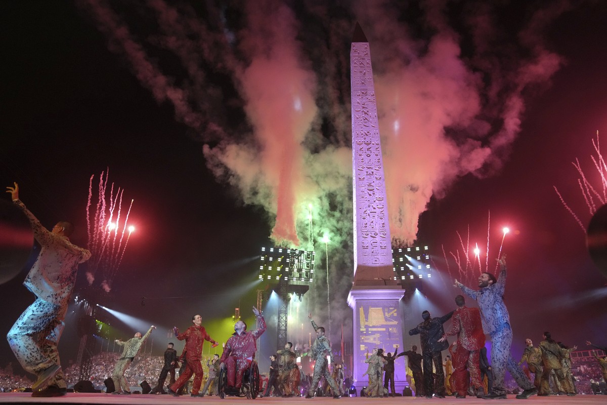 Fireworks are fired during the Opening Ceremony for the 2024 Paralympics, Wednesday, Aug. 28, 2024, in Paris, France. (AP Photo/Thibault Camus, Pool)