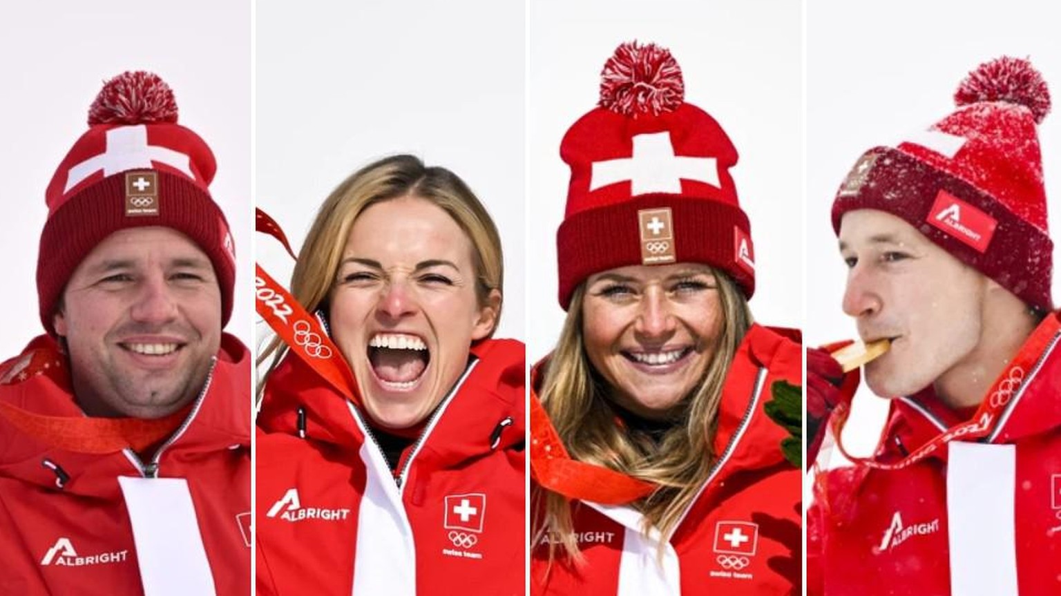 Olympiasieger 2022: Beat Feuz, Lara Gut-Behrami, Corinne Suter und Marco Odermatt (von links).