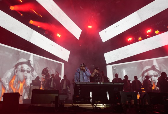 American regional Mexican band Fuerza Regida performs during the first day of the Arre Music Festival in Mexico City, Saturday, September 9, 2023. (AP Photo/Fernando Llano)