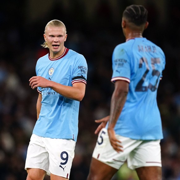 Manchester City v Borussia Dortmund - UEFA Champions League - Group G - Etihad Stadium Manchester City s Erling Haaland and Manchester City s Manuel Akanji during the UEFA Champions League Group G mat ...