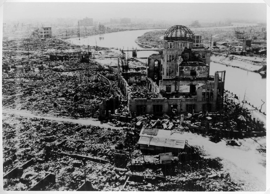epa04867695 (FILE) An undated handout image released by the Hiroshima Peace Memorial Museum of the Hiroshima A-bomb Dome, originally the Hiroshima Prefectural Industrial Promotion Hall, photographed b ...