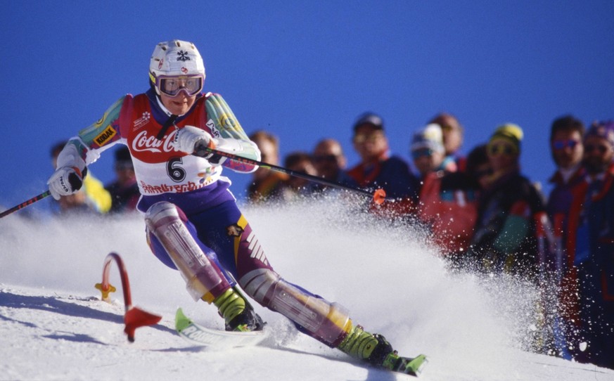 Ski WM 1991, Slalom Damen: Vreni SCHNEIDER (SUI) SKI ALPIN SAISON 90/91 WM 1991 Saalbach-Hinterglemm Slalom Damen 01.02.1991 Vreni SCHNEIDER (SUI) Saalbach-Hinterglemm Salzburg Oesterreich *** Ski WM  ...