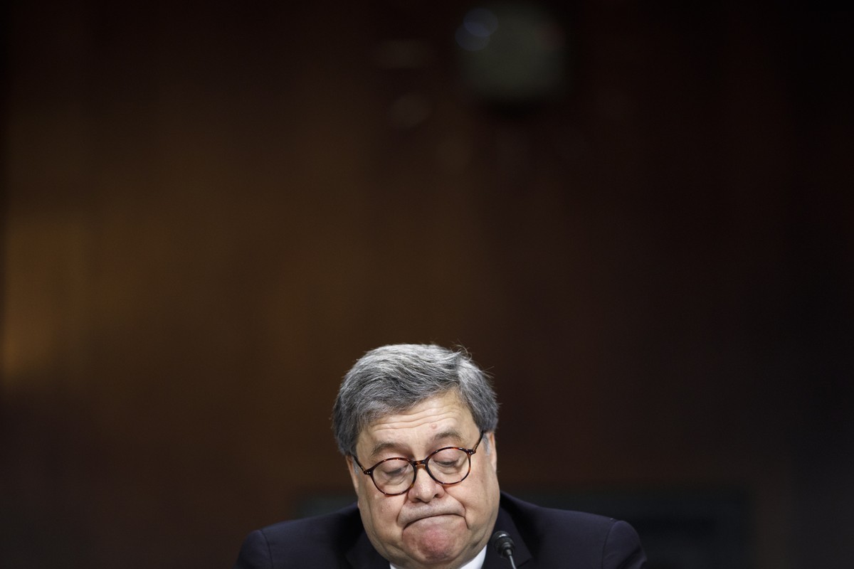epa07540745 US Attorney General William Barr testifies before the Senate Judiciary Committee’s hearing on 'The Justice Department's Investigation of Russian Interference with the 2016 Presid ...