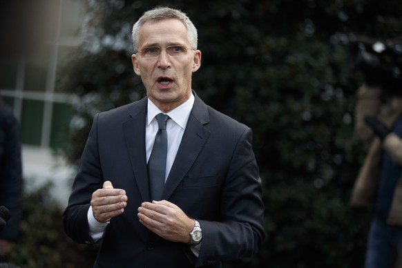 epa07996917 Secretary General of the North Atlantic Treaty Organization (NATO) Jens Stoltenberg responds to a question from the news media following a meeting with with US President Donald J. Trump, a ...