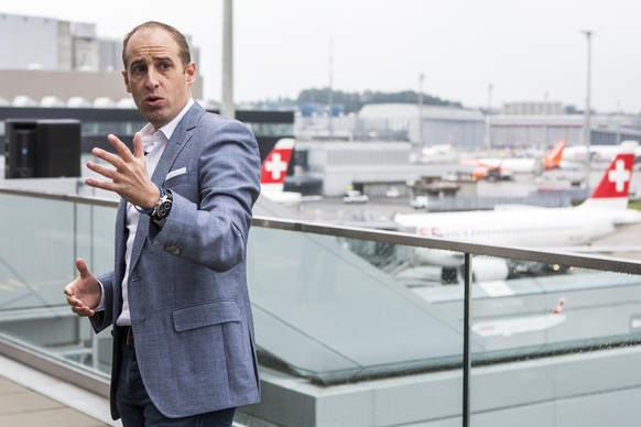 Stephan Widrig, CEO Flughafen Zuerich AG, spricht beim 70-Jaehrigen Jubilaeum des Flughafen Zuerich am Samstag, 1. September 2018, in Kloten. (KEYSTONE/Alexandra Wey)