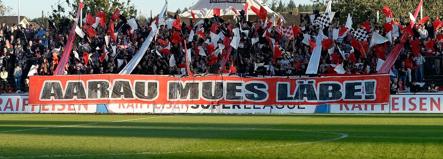 18.10.2014; Aarau; Fussball Super League - FC Aarau - FC St. Gallen; Aarau Fans im Bruegglifeld (Daniela Frutiger/freshfocus)