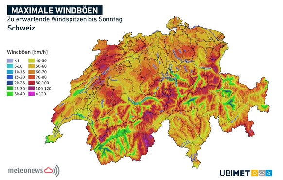 maximale windböen bis Sonntag