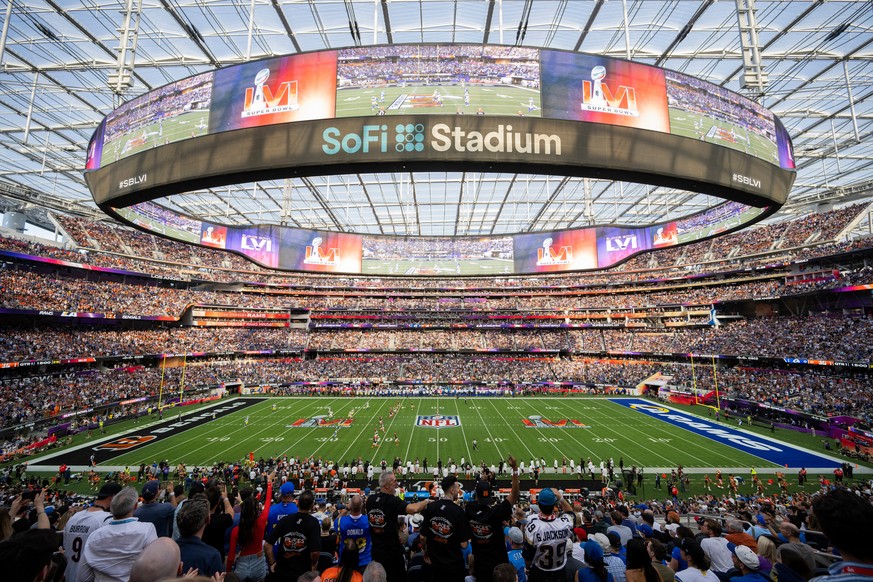 FILE - This is a general view of the interior of SoFi Stadium from an elevated position during Super Bowl 56 football game between the Los Angeles Rams and the Cincinnati Bengals on Sunday, Feb. 13, 2 ...