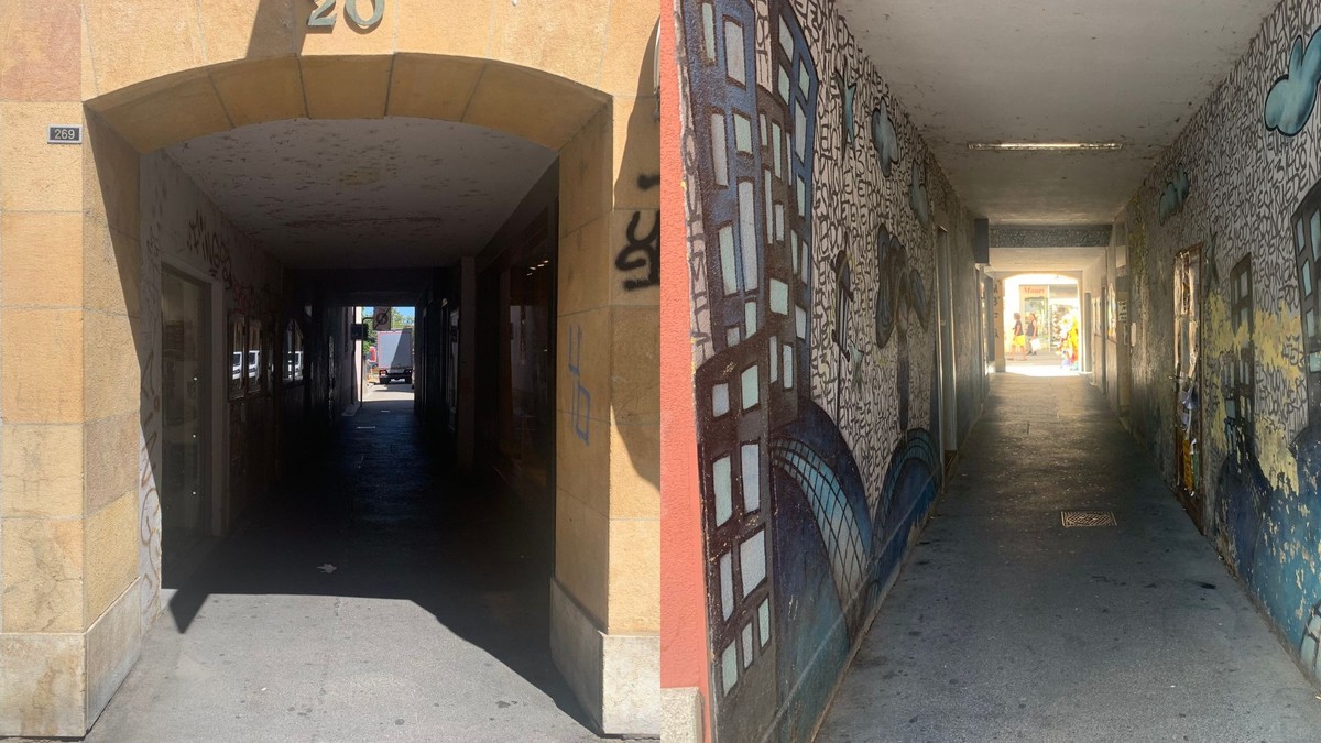 Les deux ruelles où une partie de l'agression a eu lieu. Yverdon, 22 août 2024.