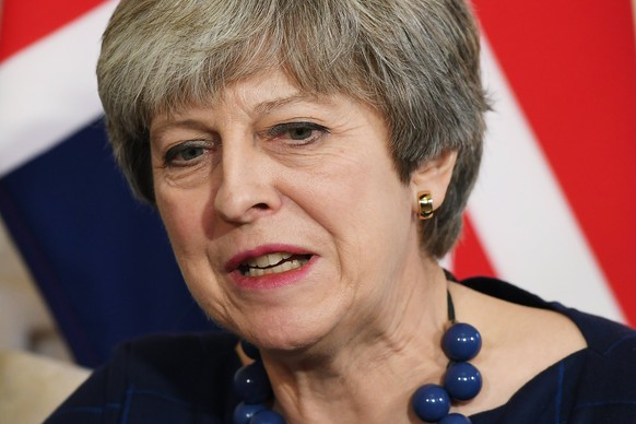 epa06368749 British Prime Minister Theresa May with Spanish Prime Minister Mariano Rajoy (not pictured) during talks in 10 Downing Street in London, Britain, 05 December 2017. Media reports state that ...